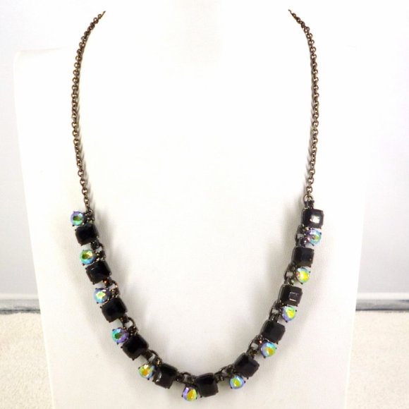 LOGO Necklace by Lori Goldstein Garnet Red, Aurora Borealis & Gunmetal 21" NWOT - Picture 2 of 5